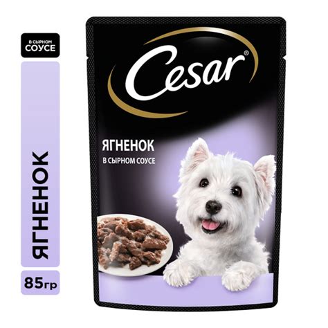 Влажный корм для собак Cesar Adult, кусочки с ягненком в сырном соусе ...