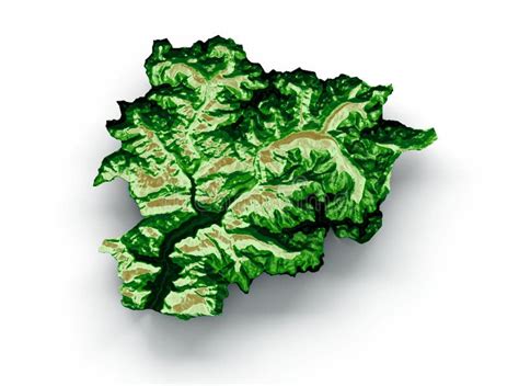 3D Rendering Of A Topography Map Of Andorra Isolated On A White