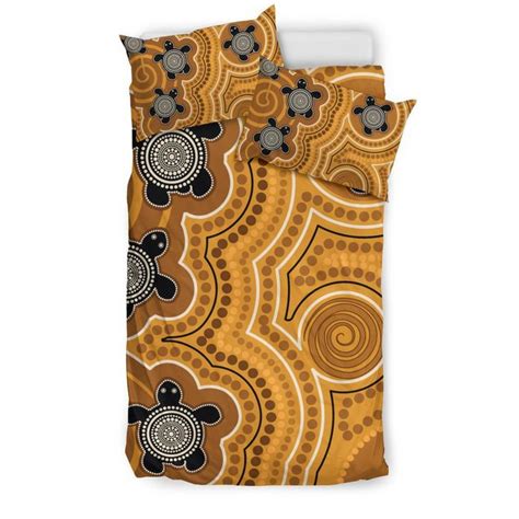 AIO Pride Aboriginal 3 Piece Duvet Cover Set Indigenous Turtle Gold