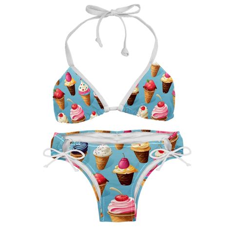 Ice Cream Women S One Piece Swimsuit Bikini Set With Detachable Sponge And Adjustable Strap Two