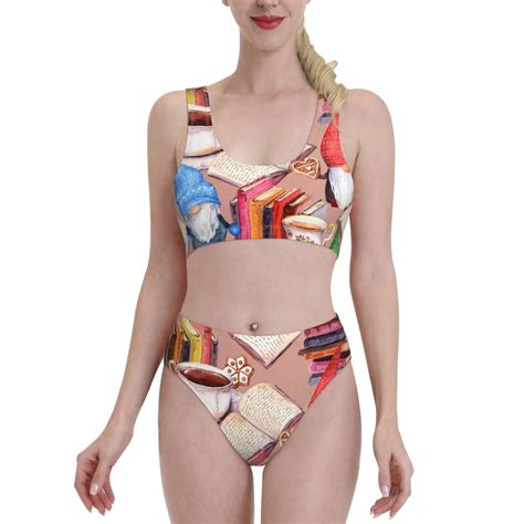 Daiia Gnomes Books Tea Cups Women S Bikini Swimsuit Two Piece Swimsuit High Waisted Slim Fit