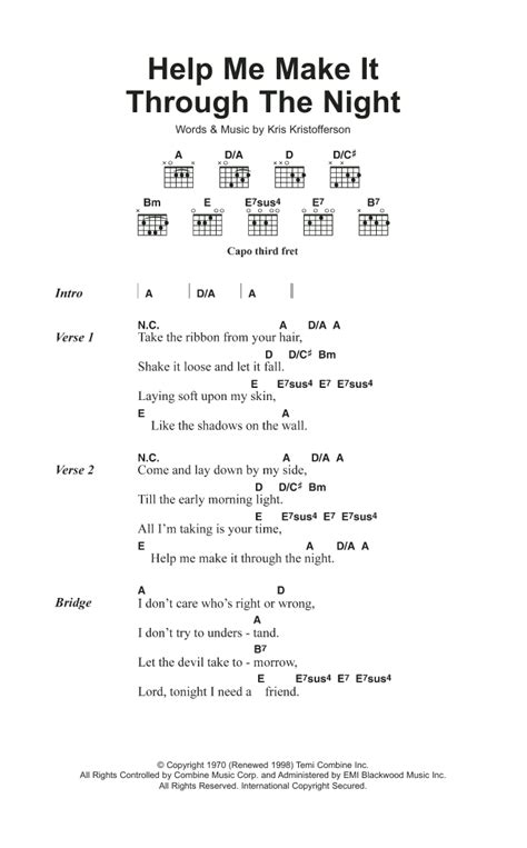 Help Me Make It Through The Night by Kris Kristofferson - Guitar Chords ...