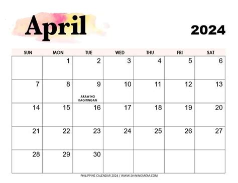 April 2024 Calendar Philippines Printable Mable Rosanne