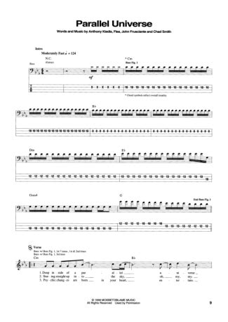 Red Hot Chili Peppers Parallel Universe Sheet Music For Bass