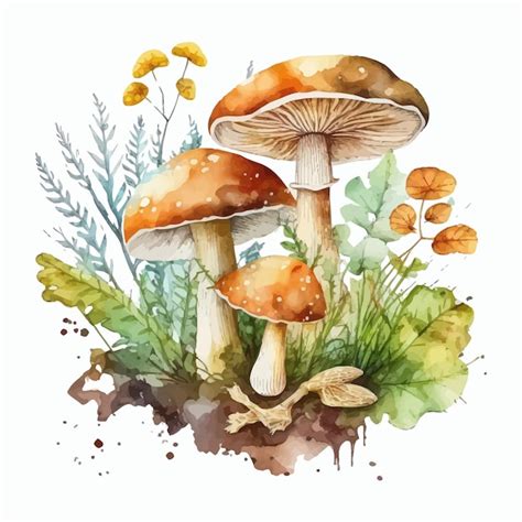 Acuarela Dibujada A Mano Bosque Salvaje Setas Porcini Ilustraci N