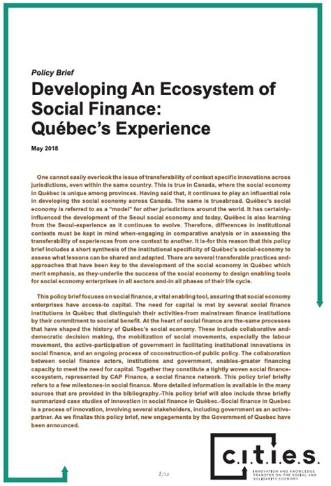developing  ecosystem  social financequebecs experience