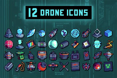 Drone Pixel Art Icon Pack For Cyberpunk By Free Game Assets Gui
