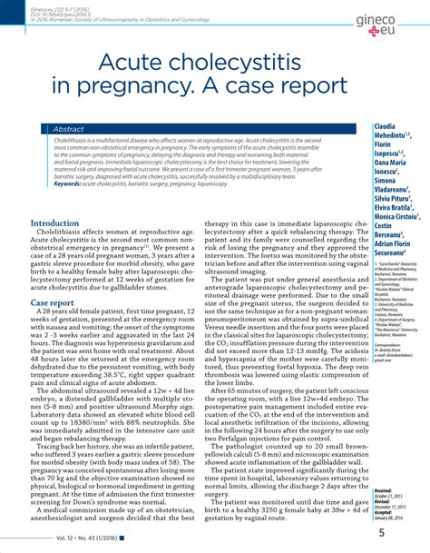 Pdf Acute Cholecystitis In Pregnancy A Case Report