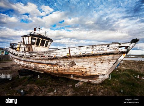 Old Boat On Abandoned Junk Yard Stock Photo 72037240 Alamy