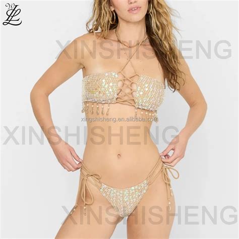 Custom Bikini String Split Body Swimsuit Shiny Fabric Bathing Suits Sexy Bikinis Woman Plus Size