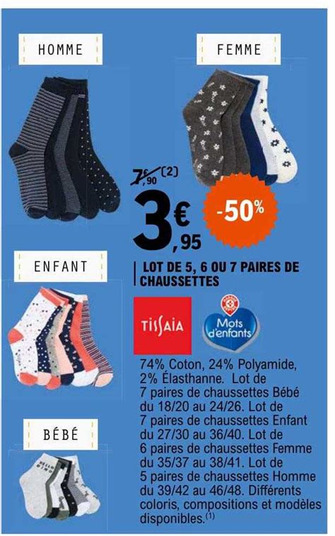 Promo Lot De 5 6 Ou 7 Paires De Chaussettes Tissaia Chez E Leclerc