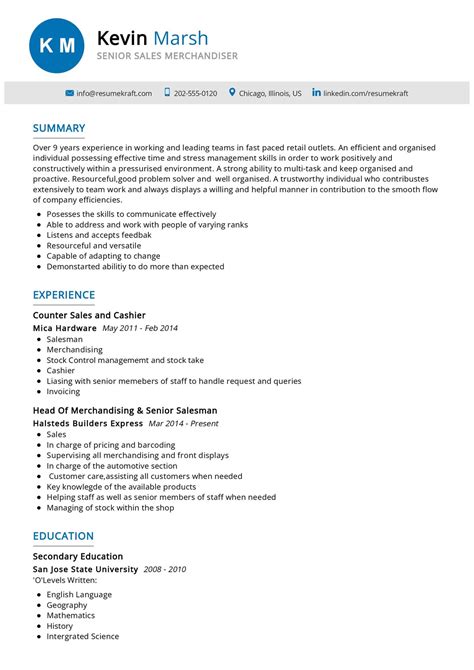 Sales Merchandiser Resume Template In Resumekraft