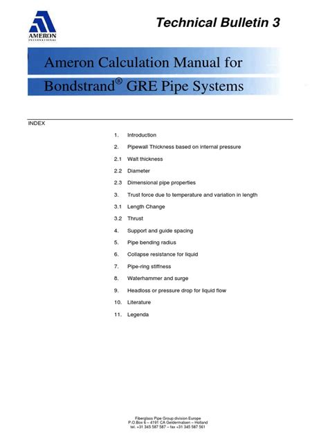 Ameron Calculation Manual For Bondstrand Gre Pipe Systems Technical