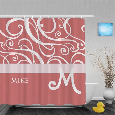 Customized Name Monogram Bathroom Shower Curtains Elegant Soft Pink