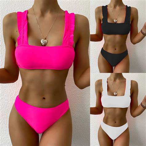 Wholesale Price Solid Color Women Split Swimsuit Bikini Swimwear Sexy Bikini Women And
