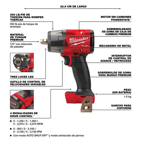 M18 FUEL LLAVE DE IMPACTO 1 2 PULGADA SIN CARBONES CON ANILLO DE