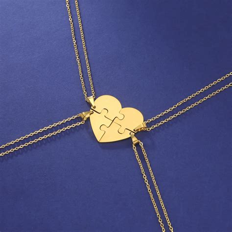 Eueavan Stainless Steel Combination Heart Puzzles Pendant Necklace