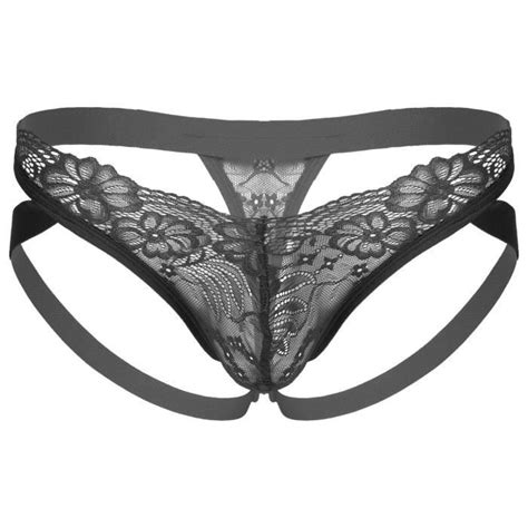 Yizyif Homme Sissy String Ouvert Fesse Sexy Tanga Dentelle Slip Gay Culotte Transparente
