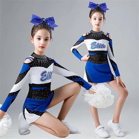 Sexy Straps Cheerleading Uniforms Rhinestonestop Sparkle Long Sleeve Hot Cheerleading Costumes