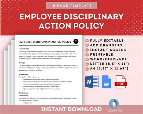 Employee Disciplinary Action Policy Template | ProBizTemplates