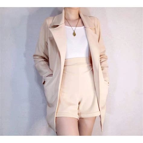 Nude Blazer And Short Coordinate Semi Formal Attire Small To Semi Large Women S Fashion