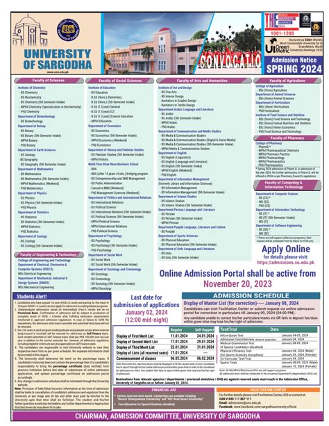 Sargodha University Admission Last Date Fee Structure