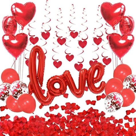 Valentines Day Decorations Kit Red Rose Petals Large Love Balloon Heart