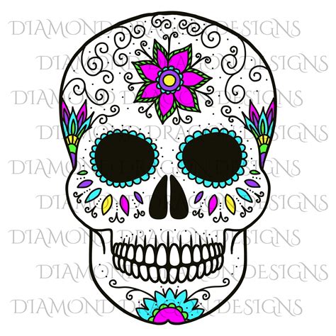 Sugar Skull Colorful Flower Skull Floral Sugar Skull Digital Image Download For Waterslide