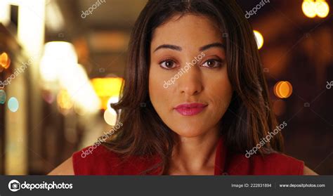Close Beautiful Latina Female Looking Camera Calm Expression Stock Photo Mark Rocketclips