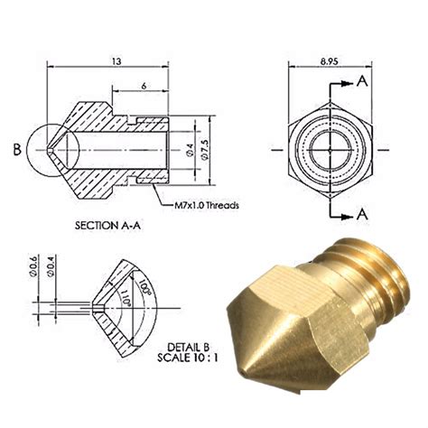 Boquilla MK10 0 5mm 1 75mm M7 7mm Nozzle Extrusor Yorobotics