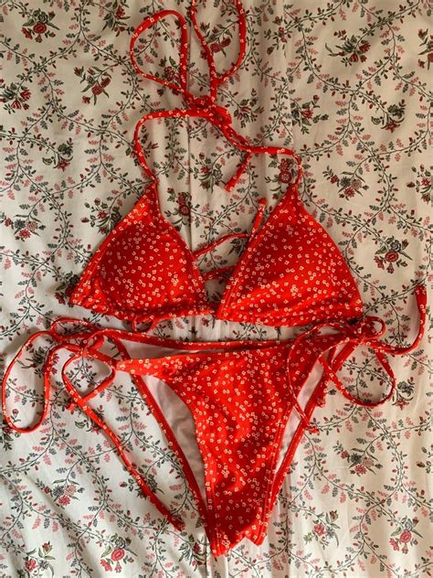 Red Floral Bikini Set On Carousell