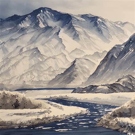 Snowy Mountain Landscape Painting · Creative Fabrica