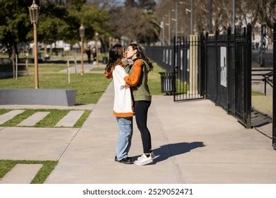 Lesbian Couple Kissing Park Stock Photo Shutterstock