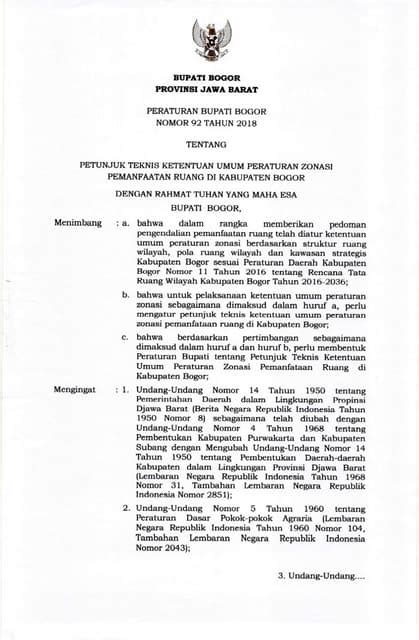 Perbup Kab Bogor No 92 Tahun 2018 Tentang Petunjuk Teknis Ketentuan