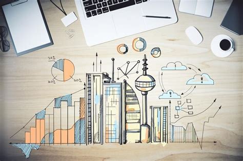 Premium Photo Desktop With Futuristic City Sketch