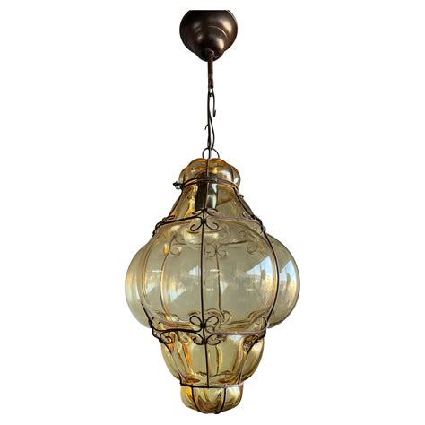 Vintage Mouth Blown Thick Glass Venetian Style Pendant Light Ceiling