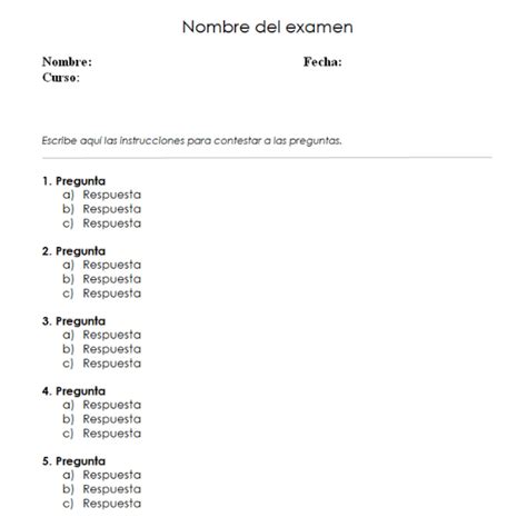 Plantilla De Examen En Word Para Editar Gratis