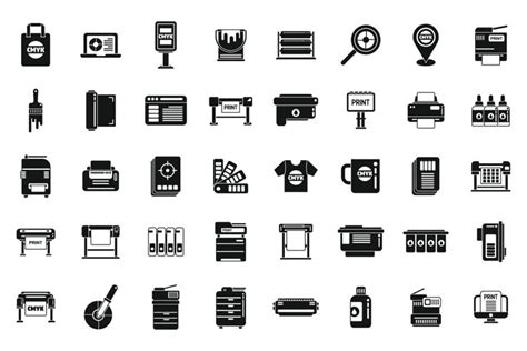 Digital Printing Icons Set Simple Vector Computer Printer