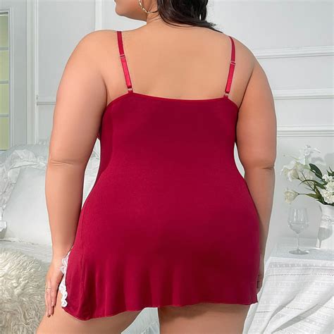 Plus Size Lace Trim High Slit Babydoll Women S Sexy Lingerie Chemise Sleep Dress Ebay