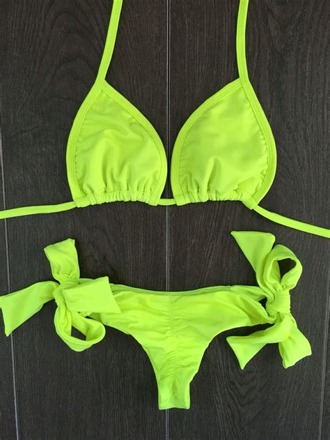 Neon Yellow Bikini Neon Bikini Tie Side Bikini Reversible Bikini Two Piece Bikini Seamless
