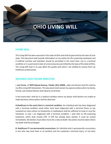 Free Printable State Of Ohio Living Will Form Printable Forms Free Online
