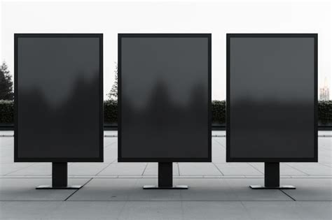 Premium Photo | Three black computer monitors are on a sidewalk