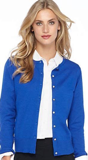 Blue Cardigan Cardigans Sweaters Crew Neck Female Chic Elegant