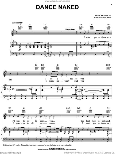 Dance Naked Sheet Music For Voice Piano Or Guitar Pdf
