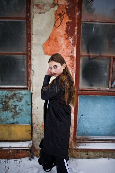 Fashionable Long Legs Brunette Model At Winter Day Stock Photo Image Of Cool Clothes