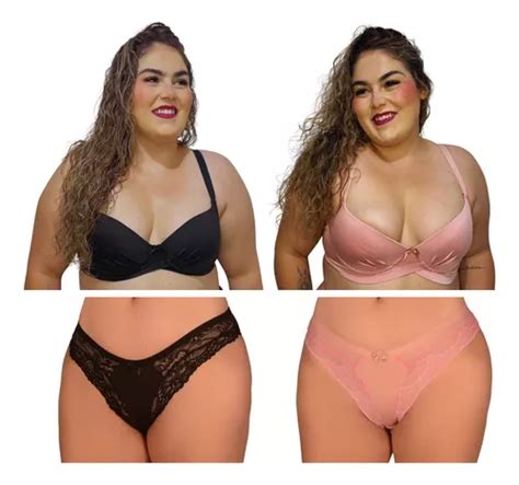 Kit 2 Conjuntos Lingerie Plus Size Sutiã Bojo E Calcinha Parcelamento sem juros