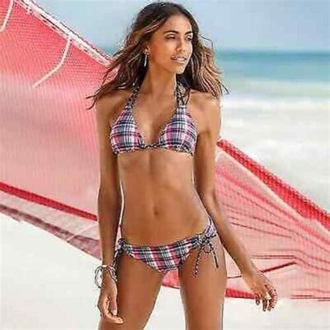 Deux Pi Ces Bikini Femme Triangle Bleu Color Lacs Slip Mode Plage Costume J Ebay