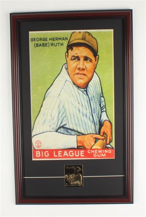 Babe Ruth 16x25 Custom Framed Photo Display With 23 KT Gold Cards Pristine Auction