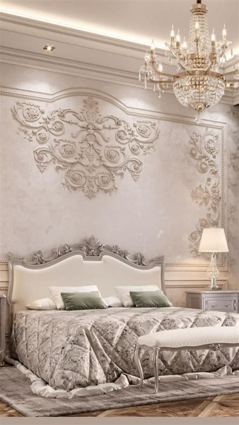 Royal Bedroom with Luxurious White Bed and Chandelier