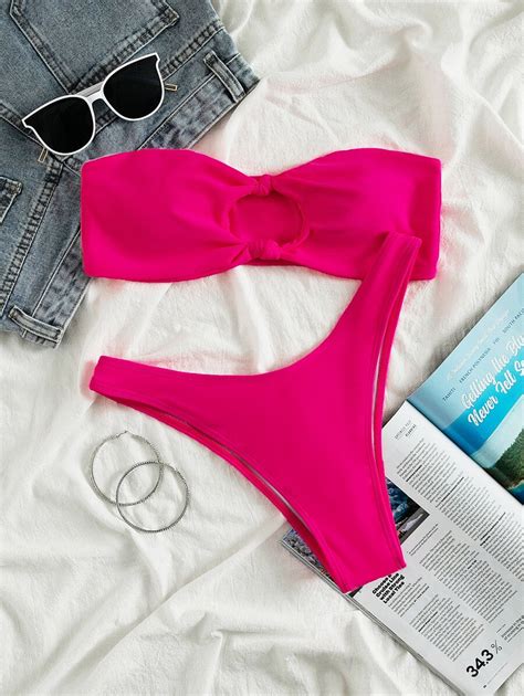 SHEIN Swim Conjunto de bikini liso con decoración de nudos parte